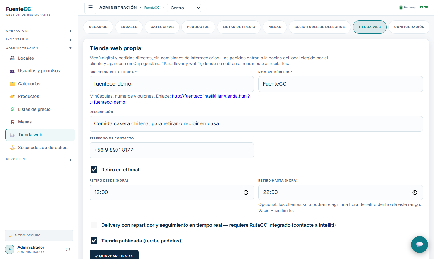 Configuración de la tienda web