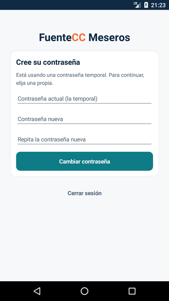 Cambio de una contraseña temporal