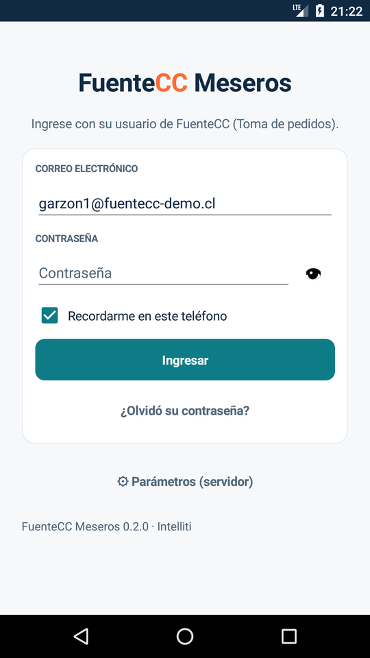 Pantalla de ingreso