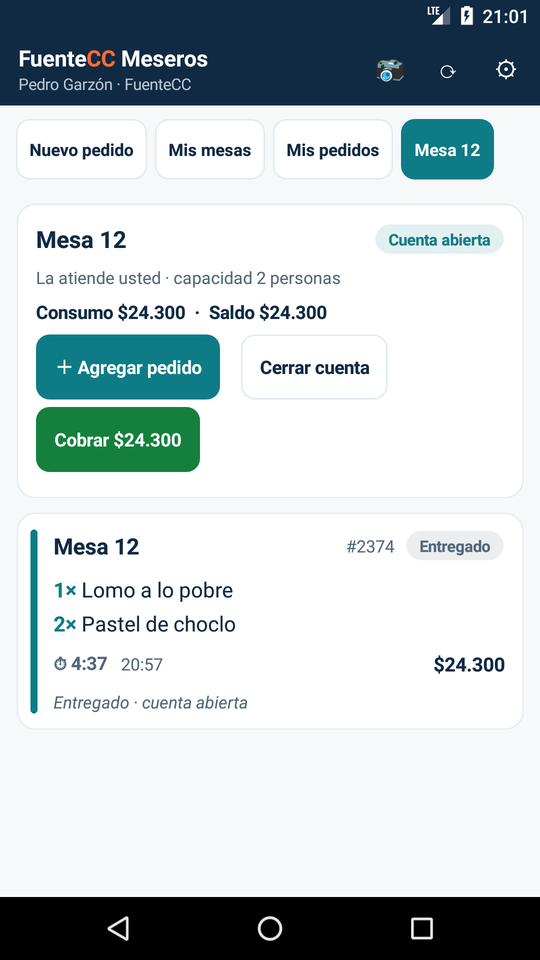 Detalle de la mesa: cuenta, saldo y pedidos