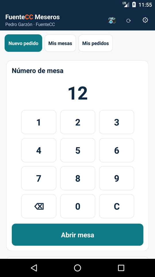 Teclado para el número de mesa