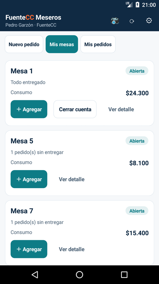 Mesas con cuenta abierta