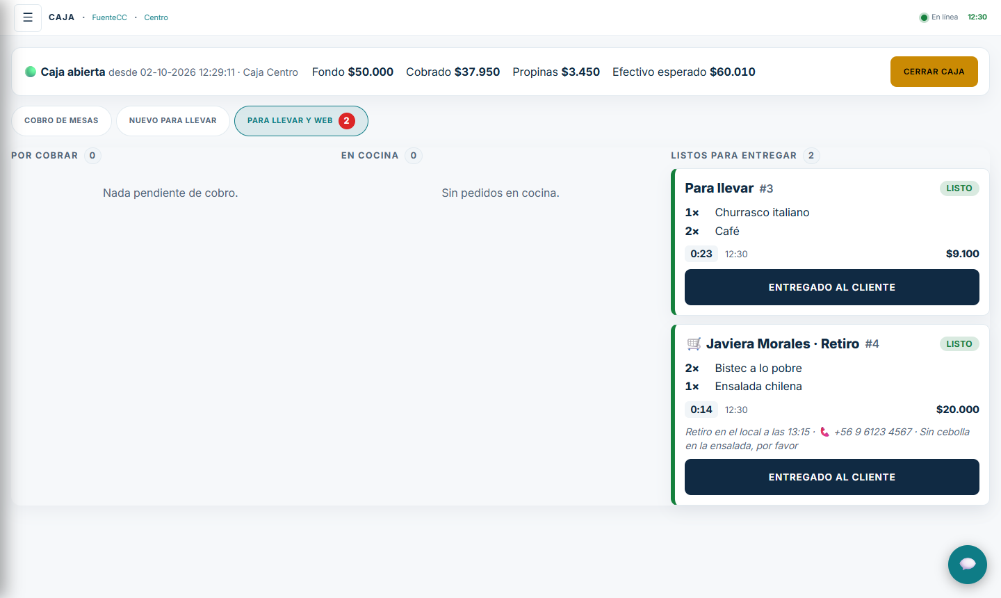 Pedidos para llevar y web listos para entregar