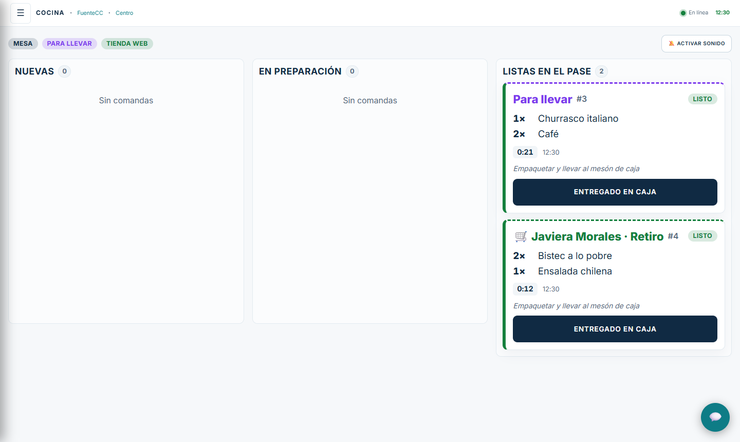 Pedido web listo para entregar en caja