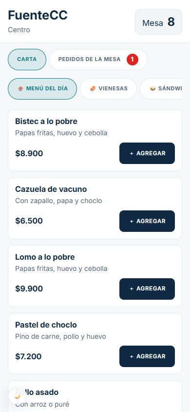 Carta y pedido desde la mesa con el código QR