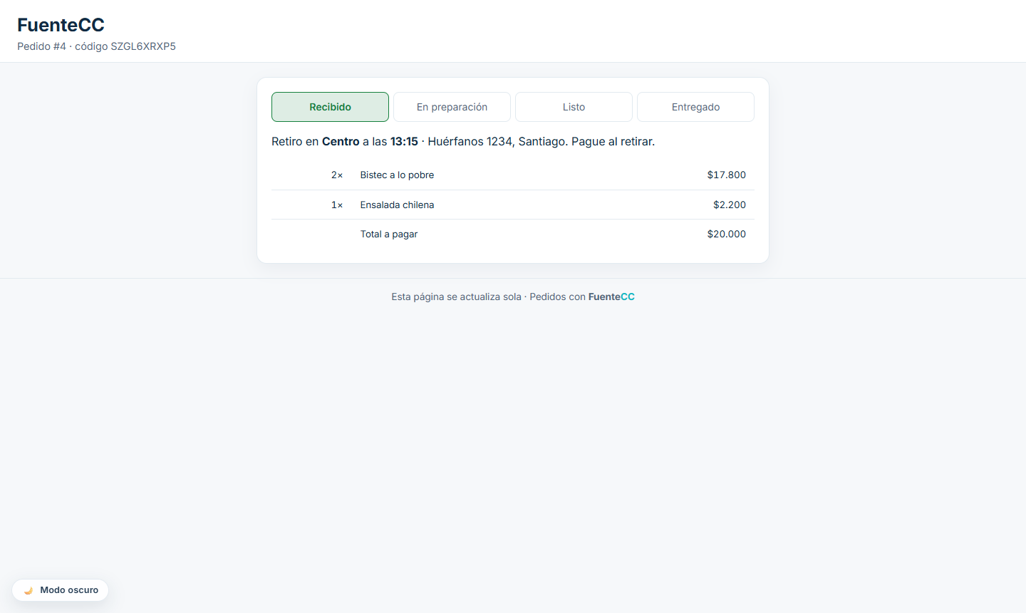 Seguimiento del pedido web